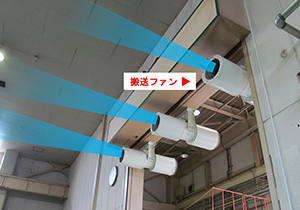 出入口に3台設置し外気導入。