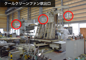 機械加工エリアで、常時3~4人ほどの作業者がいます。入口から離れ、風の流れがなく最も暑くなっていました。